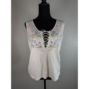 Together Women's Tank Top Blouse Light Pink Floral Size Medium 100% Cotton
